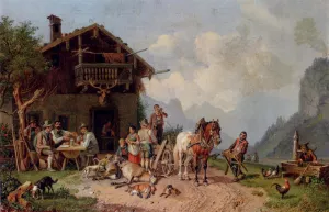 After The Hunt by Heinrich Burkel - Oil Painting Reproduction