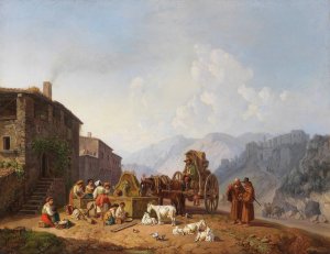 Am Dorfbrunnen in den italienischen Bergen by Heinrich Burkel Oil Painting
