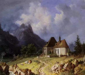 Das Kirchlein von Hinterriss by Heinrich Burkel Oil Painting