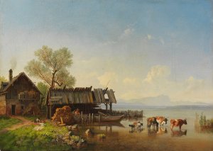 Der Starnberger See mit Blick auf das Wettersteingebirge by Heinrich Burkel Oil Painting