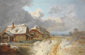 Die Hauser von Forstenried im Winter by Heinrich Burkel Oil Painting
