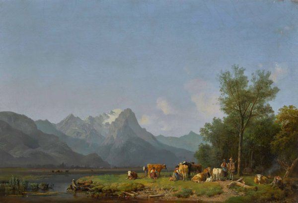 Garmisch, The Wetterstein Mountains Beyond by Heinrich Burkel - Hand-Painted Oil Painting Reproduction