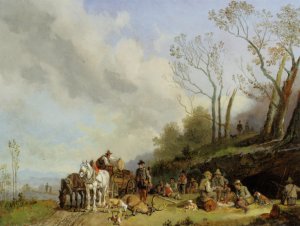 Jagdgesellschaft by Heinrich Burkel Oil Painting