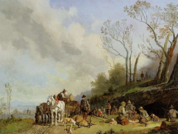 Main Product Photo of Jagdgesellschaft Painting by Heinrich Burkel