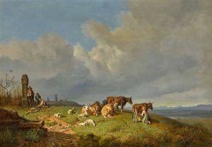 Out To Pasture by Heinrich Burkel Oil Painting