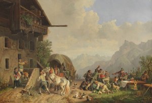 Rauferei vor einem Wirtshaus by Heinrich Burkel Oil Painting