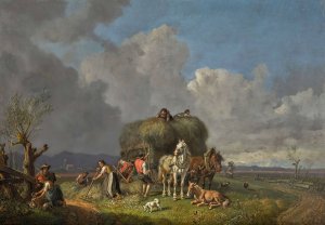 The Hay Harvest by Heinrich Burkel Oil Painting