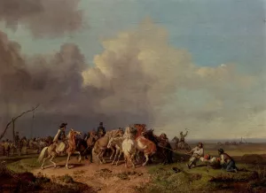 The Horse Round-Up by Heinrich Burkel - Oil Painting Reproduction