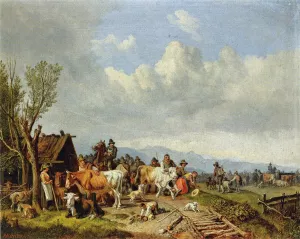 The Village Cattle Market Oil painting by Heinrich Burkel