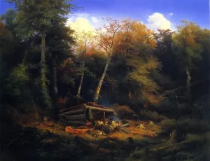 Indian Camp in the Forest by Heinrich Edouard Muller - Oil Painting Reproduction
