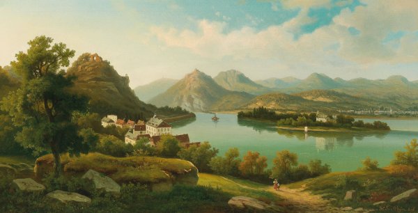 Main Product Photo of Town on the Rhine II Painting by Heinrich Eduard Heyn