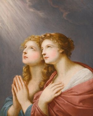 Study For Two Female Figures Praying by Heinrich Friedrich Fuger Oil Painting