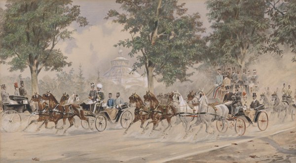 Main Product Photo of Erzherzog Otto mit einem weiteren Erzherzog in Kutsche Painting by Heinrich Gottfried Wilda