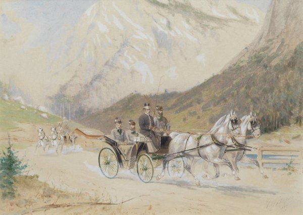 Main Product Photo of Kaiserliche Kutschenausfahrt im Salzkammergut Painting by Heinrich Gottfried Wilda
