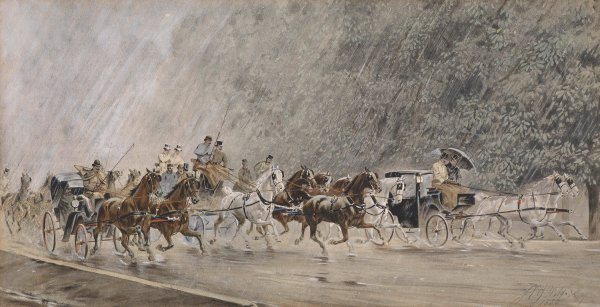 Main Product Photo of Kutschenfahrt im Regen  Painting by Heinrich Gottfried Wilda