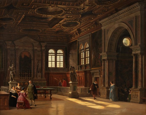 Interior from Scoula St. Rocco, Venice  by Heinrich Hansen - Hand-Painted Oil Painting Reproduction
