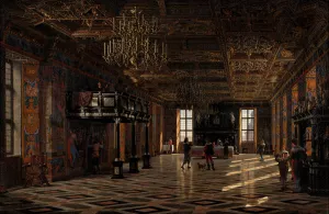 The Great Hall at Frederiksborg Castle during the Reign of Christian IV by Heinrich Hansen Oil Painting