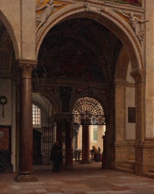 The interior of the church of Santa Maria Sopra Minerva in Rome by Heinrich Hansen Oil Painting