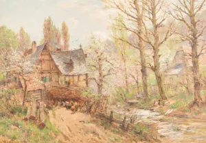 Farmstead in spring by Heinrich Hartung Oil Painting