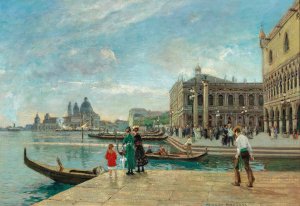 Venice, a view of St Mark's Columns and Santa Maria della Salute by Heinrich Hermanns Oil Painting