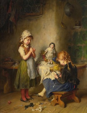 The Little Seamstress by Heinrich Hirt Oil Painting