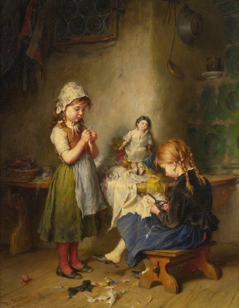 Main Product Photo of The Little Seamstress Painting by Heinrich Hirt