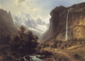 Travellers on a Mountainous Path by the Staubachfall near Lauterbrunnen