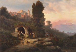 Am Brunnen in Olevano Romano by Heinrich Jaeckel Oil Painting