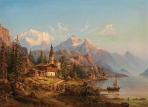 Partie vom Thuner See, Switzerland by Heinrich Jaeckel Oil Painting