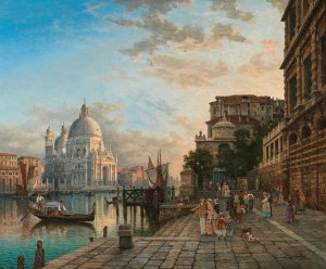 Venice, Cafe Giardina with Santa Maria della Salute by Heinrich Jaeckel Oil Painting