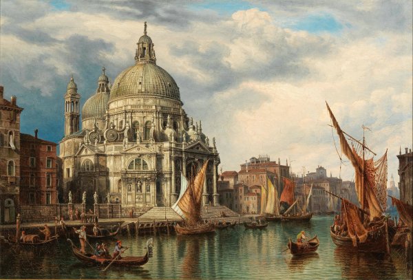 Venice, Grand Canal with Santa Maria della Salute by Heinrich Jaeckel - Hand-Painted Oil Painting Reproduction