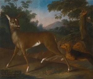 A Landscape With Dogs Hunting A Roe by Heinrich Lihl Oil Painting