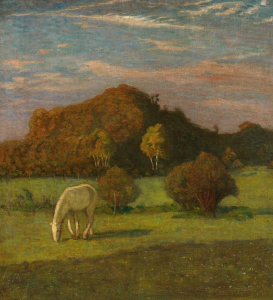 Schimmel vor Baumen auf der Weide  by Heinrich Nauen - Hand-Painted Oil Painting Reproduction
