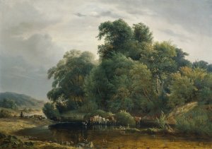 Landschaft mit Viehherde und Hirtin by Heinrich Peyer Oil Painting