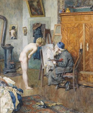 Im Atelier by Heinrich Rettig Oil Painting