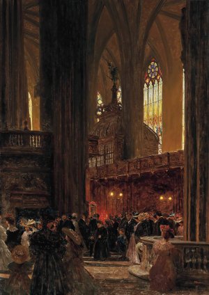 At The End Of A Sunday Service, St. Stephen's Cathedral, Vienna by Heinrich Tomec Oil Painting