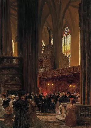 At The End Of A Sunday Service, St. Stephen's Cathedral, Vienna by Heinrich Tomec Oil Painting