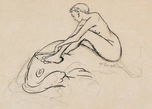 Meerjungfrau auf Fisch reitend by Heinrich Vogeler Oil Painting