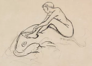 Meerjungfrau auf Fisch reitend by Heinrich Vogeler Oil Painting