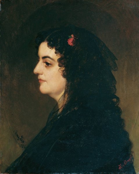 Main Product Photo of Dame im Profil mit Schleier und Nelke  Painting by Heinrich Von Angeli