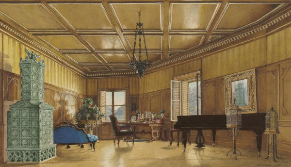 Main Product Photo of The Music Room of Archduchess Margarete, Princess of Saxony, in Schloss Ambras  Painting by Heinrich Von Forster