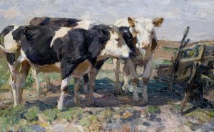 Cows In A Field by Heinrich Von Zugel Oil Painting