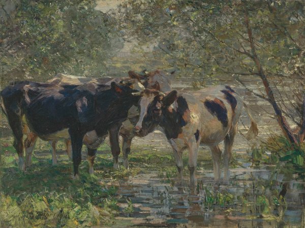 Drei Kuhe am Bach  by Heinrich Von Zugel - Hand-Painted Oil Painting Reproduction