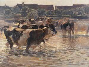 Evening glut near Woerth by Heinrich Von Zugel Oil Painting