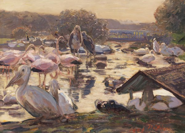 Exotenweiher  by Heinrich Von Zugel - Hand-Painted Oil Painting Reproduction