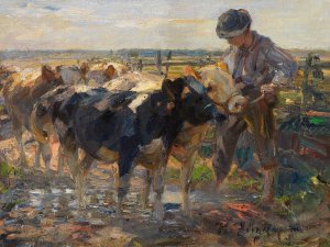 Hirte mit Jungrindern by Heinrich Von Zugel Oil Painting