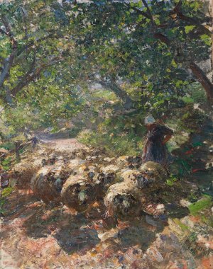 Schafherde mit Hirtin im schattigen Hohlweg by Heinrich Von Zugel Oil Painting