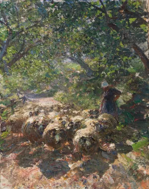 Schafherde mit Hirtin im schattigen Hohlweg by Heinrich Von Zugel Oil Painting