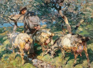 Shepherd with Goats on the Way to the Water by Heinrich Von Zugel Oil Painting