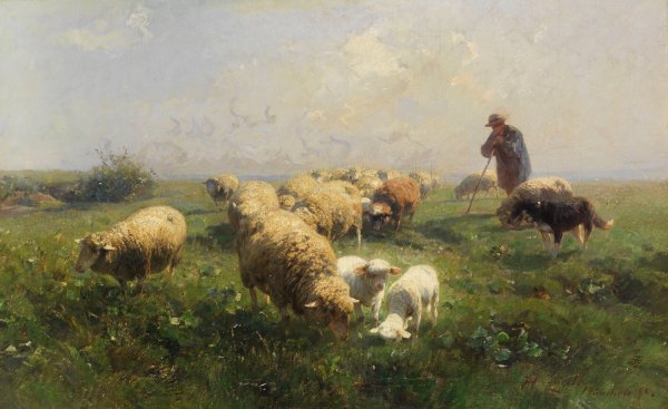 Sonnige Weide  by Heinrich Von Zugel - Hand-Painted Oil Painting Reproduction